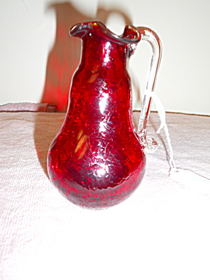 Ruby Crackle Glass Pitcher Applied Handle