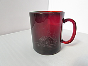 Red Ruby Glass Mug Cup Etched Church Scene Beautiful