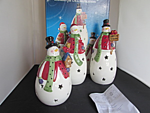 Snowmen With Color Changing Led Lights Porcelain Set
