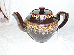 English Brown Teapot Hand Painted Red Clay