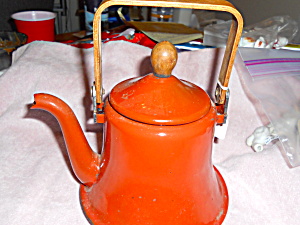 Enameled Teapot With Wood Handle