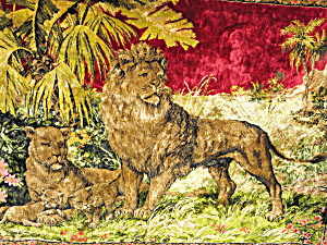 Vintage Lion Family Tapestry Rug