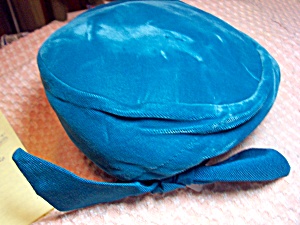 Vintage Pillbox Hat Aqua Blue Velour Hatters Union Usa