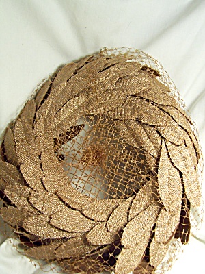 Vintage Hat Toupe Brown Piece Work Leaves Net