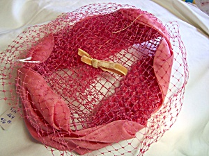 Vintage Pillbox Hat Pink Netted 1950s