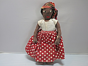 African American Cloth Doll With Embroidered Face 9 Inch