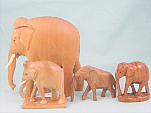 Herd Of Carved Wood Elephants