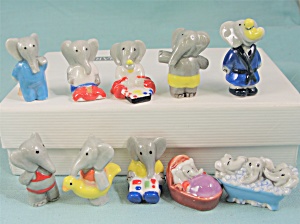 Porcelain Miniature Elephant Babar Set Of 10