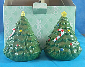 Enesco 1993 Ceramic Christmas Tree Shaker Set
