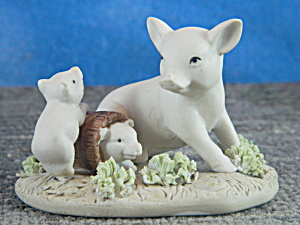 1987 Enesco Porcelain Pig With Piglets