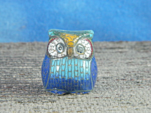 Cloisonn&#233; Enameled Brass Miniature Owl