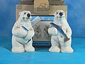 Big Sky Brrr Bears W/salmon Salt And Pepper Shakers
