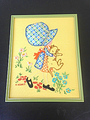 1970's Embroidered Holly Hobbie Hanging