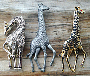 3 Different Giraffe Brooch Pins