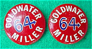 (2) Goldwater/miller '64 Campaign Pinbacks