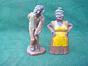 Black Americana Man & Woman Wood Figures