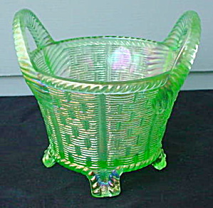 Northwood Carnival Glass Green Handled Basket