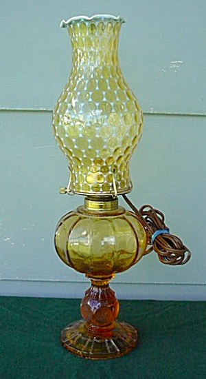 Lg. Fostoria Amber Coin Patio Lamp W/shade