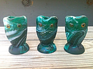 3 Imperial Glass Green Slag Owl Creamers