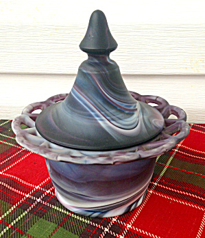 Imperial Purple Slag Open Lace Candy Dish