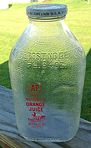 A&p 2 Qt. Glass Orange Juice Bottle
