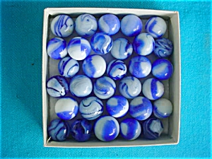 (31) Blue & White Machine Made Marbles