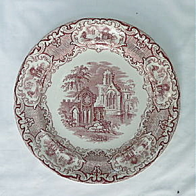 Abbey Red And White Transferware Plate
