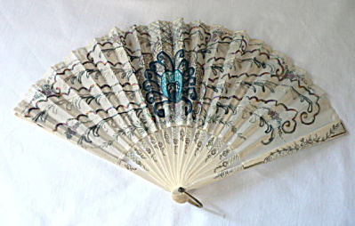 Vintage Victorian White Embroidered Fan