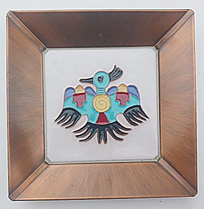 6 Inch Copper Framed Desert House Crafts Thunderbird Tile