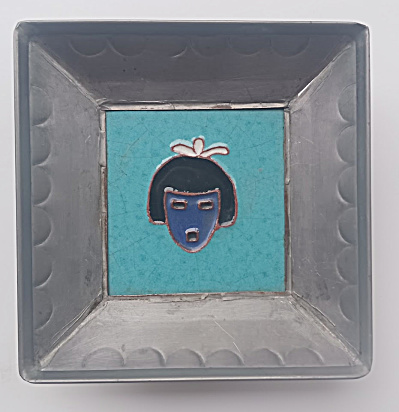 3 Inch Mud Head Tile In Tin Frame - Made At Desert House Crafts Tucson 1950's