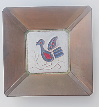 3 Inch Zia Pueblo Bird Tile - Copper Framed - Dhc