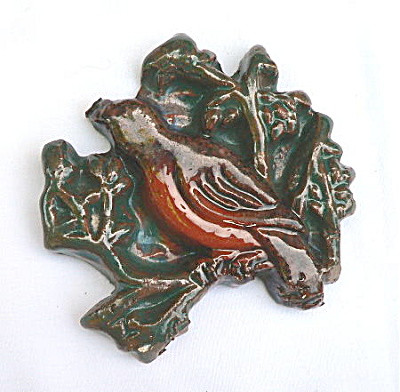 Vintage Moravian Brocade Tile With Bird