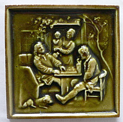 Signed Antique Tile With Family Scene