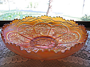 Fenton Marigold Carnival Peacock & Grape Bowl