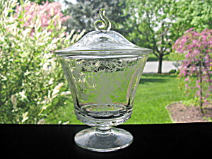 Fostoria Glass Heather Etched Tall Footed Candy Jar