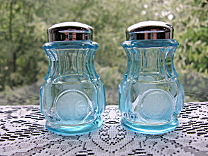Fostoria Blue Coin Salt & Pepper Shakers