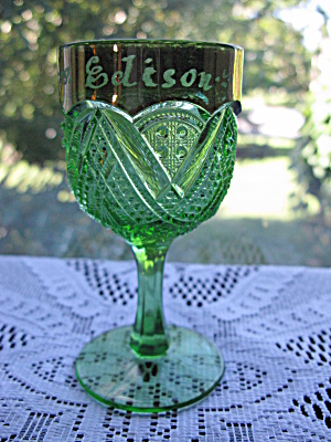 Heisey Emerald Green Fancy Loop Wine Goblet