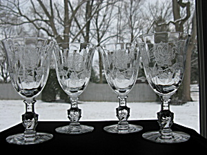 Vintage Heisey Rose Water Goblets - Set Of 4