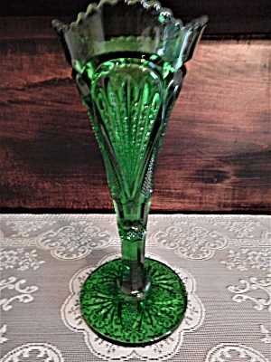Antique Heisey Emerald Green Pineapple & Fan 10 In Vase
