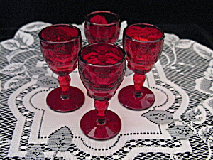New Martinsville Ruby Moondrops Wine Stems - 4