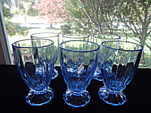 New Martinsville Blue Janice Footed Tumblers - 6