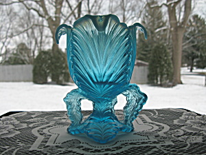 Northwood Blue Opalescent Leaf Chalice Novelty Vase