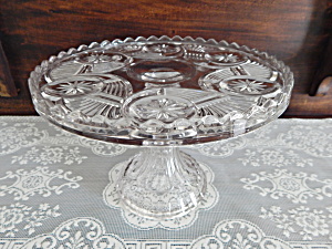 Antique Crystal Circle Pattern Glass Cake Stand