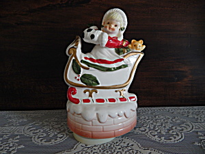 Vintage Napco Christmas Girl In Sleigh Music Box