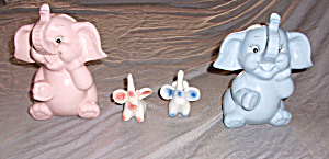 4 Elephants 2 Blue 2 Pink (2 Are Figurines 2 Are Banks)