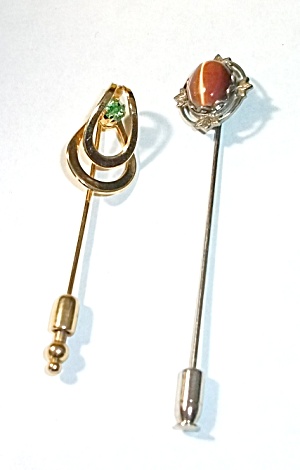 2 Vintage Hat Pins Gold Tone & Cats Eye Silver Tone