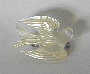 Vintage Hand Carved Mother Of Pearl Flying Dove Brooch