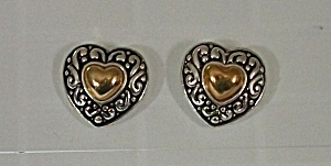 Avon Silver & Gold Tone Heart Ear Rings