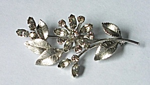 Vintage Krementz Silver Tone Rhinestone Floral Brooch