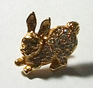 Vintage Gold Tone Jumping Bunny Rabbit Pinback
